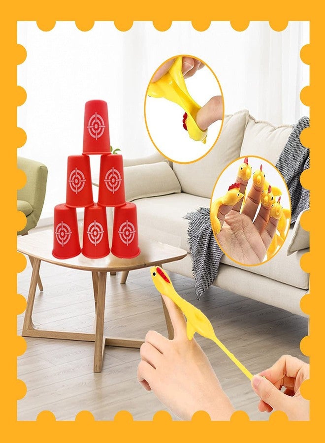 LAFALA Slingshots Chicken Rubber Chicken 12 Dart Cups Flying Chicken Shooting Games Fidget Toys Stress Relief Finger flingers Stretchy Funny Party Game for Easter's Day Gift Children Adults - Image 3